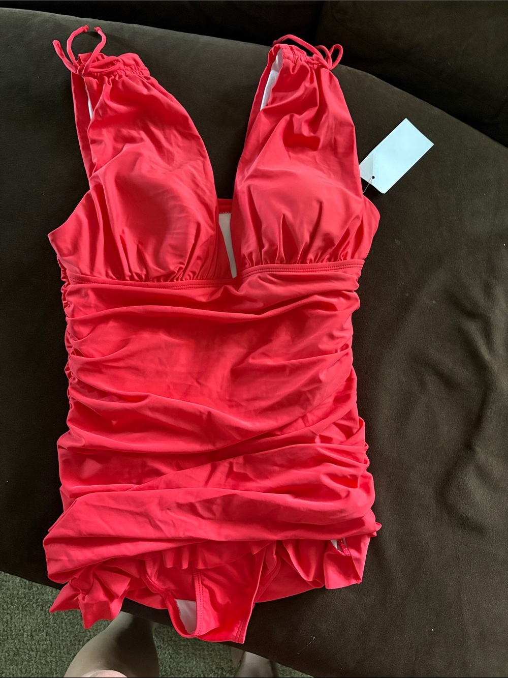 Ruched Red One-Piece Swimsuit